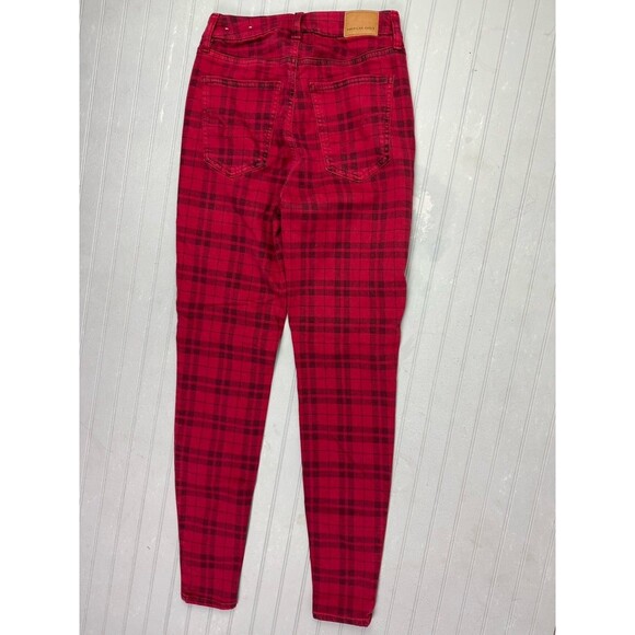 American Eagle Size 2 Womens Jean Curvy Hi Rise Jegging Skinny Red Plaid Stretch - Picture 4 of 4